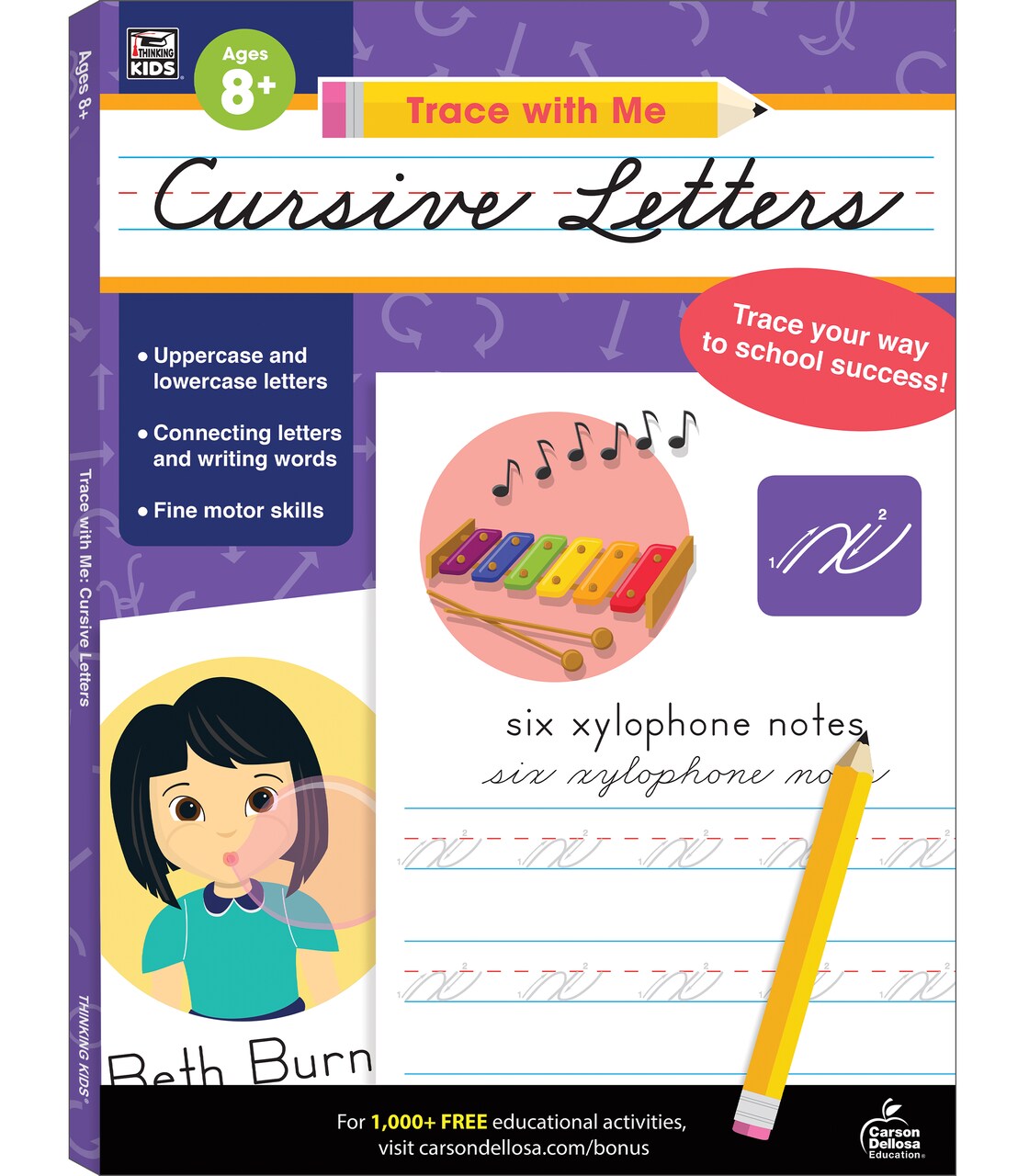 Carson Dellosa Trace with Me Cursive Handwriting Workbook, Alphabet Letter Writing Practice for Kids Ages 8 and Up, Classroom and Homeschool Curriculum